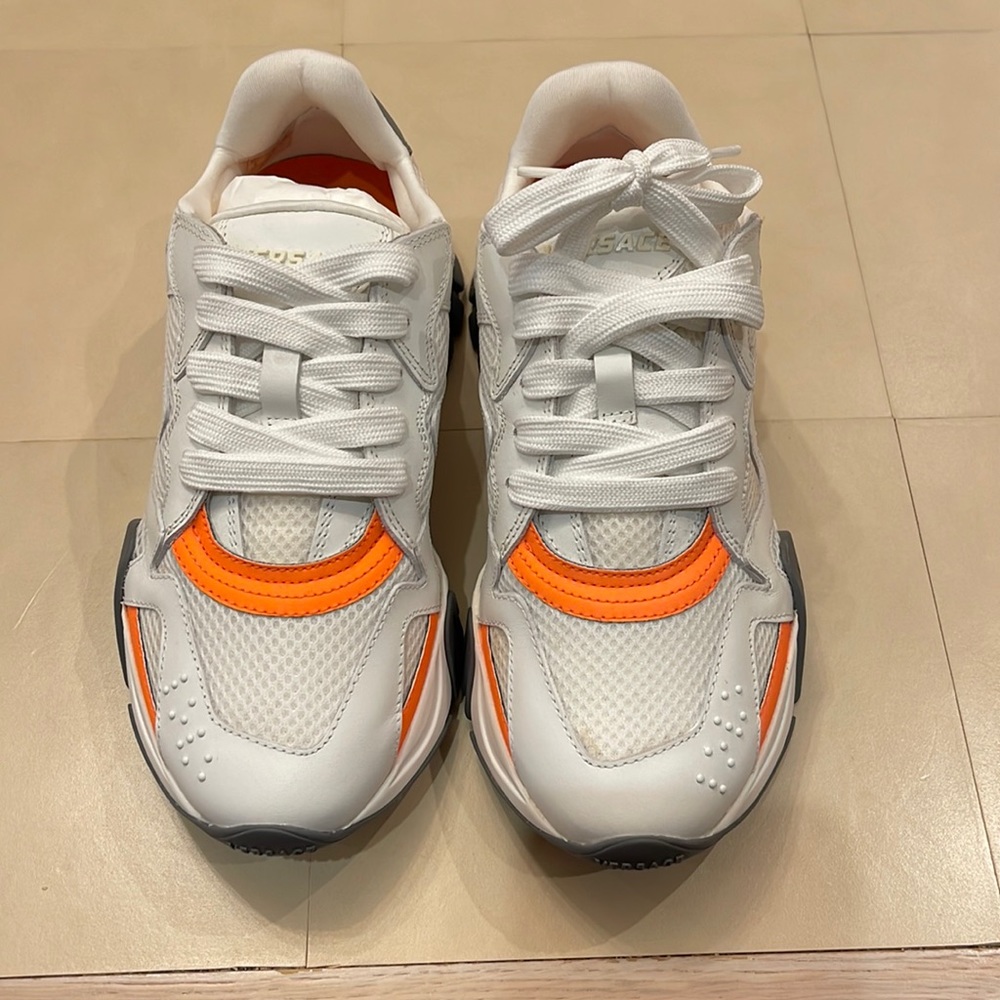 Gianni Versace sneakers with fluorescent orange and grey accents. Size 36.5.